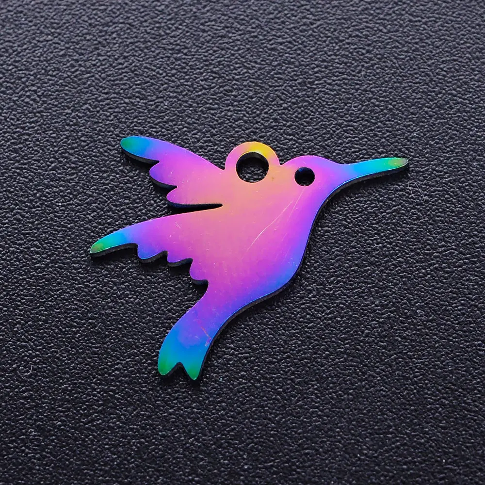 5pcs/lot 100% Stainless Steel 13x15 Hummingbird diy Charms With Rainbow Plated Wholesale For Earring Making Never Tarnish | Украшения и