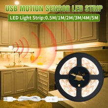 PIR Motion Sensor LED Strip Light 1m 2m 3m 4m 5m Bedroom Closet Stairs Night light 5V 2835 LED Strip USB Flexible lamp Tape