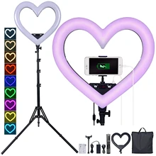 fosoto 19 inch Led RGB Ring Light Hearted-shape Ring lamp photography Lamp With Tripod Stand For Phone Tik Tok Makeup Studio
