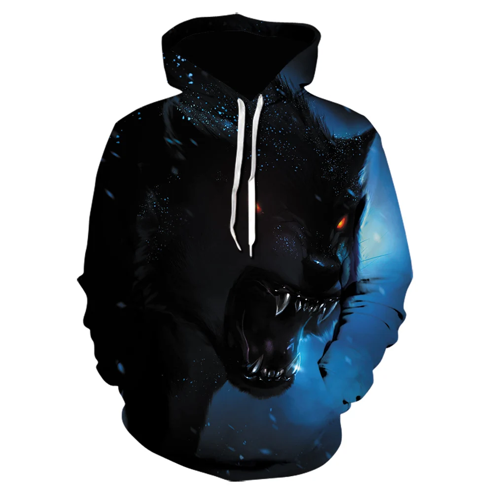 Mens Hoodie Black 3D Printing Ghost Wolf Funny Graphic Sweatshirt Men Streetwear Clothes winter Hip Hop Hoody Harajuku hoodies | Мужская