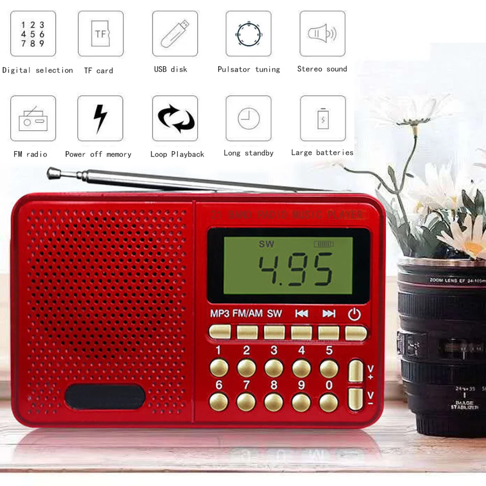 Digital Radio FM/AM/SW Pocket Shortwave FM Speaker Support TF Card USB REC Recorder Telescopic Antenna Receiver Handsfree | Электроника