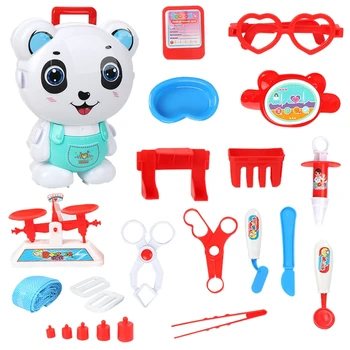 

Children's Cartoon Backpack Through Home Suitcase Toy Doctor Kitchen Engineering Cosmetic Toys Set Panda Doctor Toys