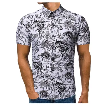 

New Shirt Men's Spring Summer Casual Slim Printed Short Sleeve Shirts Top Beach Blouse chemise мужские рубашки