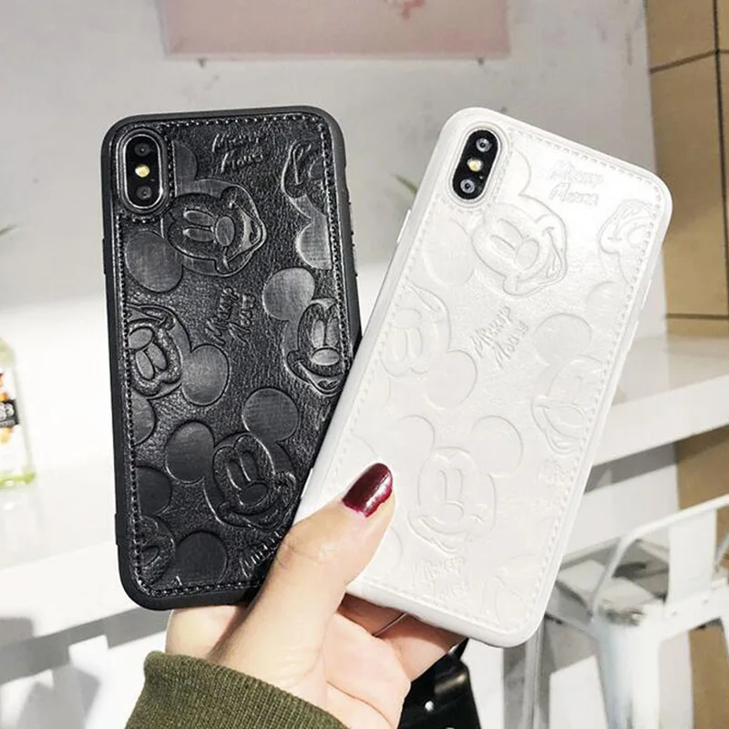 

QAYYNIMY Cute Minnie Soft PU Leather Case for iPhone 7 8 6s Plus High Quality X Xs XR Max Back Cover Coque