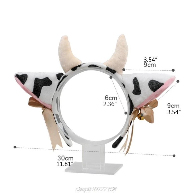 Cartoon Plush Cow Ears Headband with Bells Ribbon Bow Lolita Hair Hoop Kawaii Animal Easter Rabbit Ear Headbands A16 21 Dropship cute halloween costumes