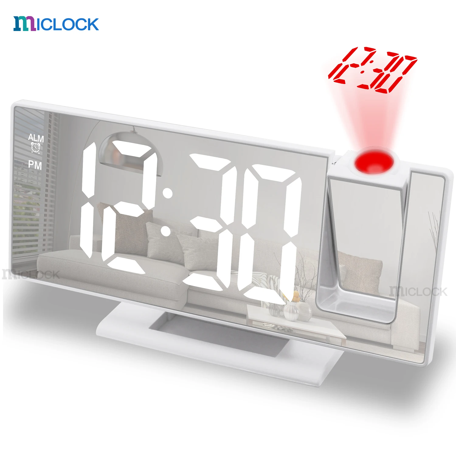 MICLOCK Digital Projection Alarm Clock 7.3&quot Larger Mirror LED with Temperature Snooze Dimmer Bedside for Bedroom | Дом и сад