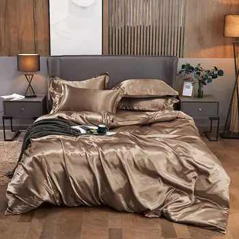 

Golden Satin Silk Bedding Set Luxury Queen King Size Bed Set Quilt Duvet Cover Linens Pillowcase For Single Double Bedclothes