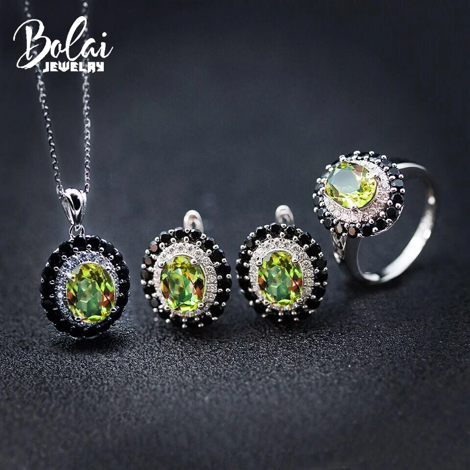 

Bolai Color Changing Sultanit Jewelry Sets 925 Sterling Silver Created Diaspore Zircon Earrings Ring Gemstone For Women's Hit