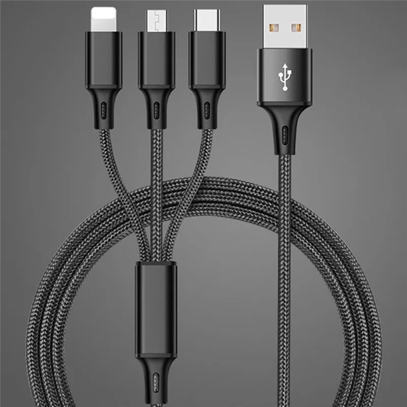 3в1 быстрое зарядное устройство кабель type C Micro USB кабель Универсальный многофункциональный кабель для iphone 6 6S 7 8 Plus Android смартфон - Цвет: Black