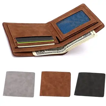 

Men Soft Faux Leather Wallet Retro Solid Color Multi Slots Short Card Wallet Bifold Clutch Purse Top Quality