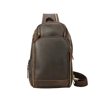 

Vintage Men Leather Chest Sling Bag Casual USB Charging Shoulder Sports Crossbody Bags H8WD