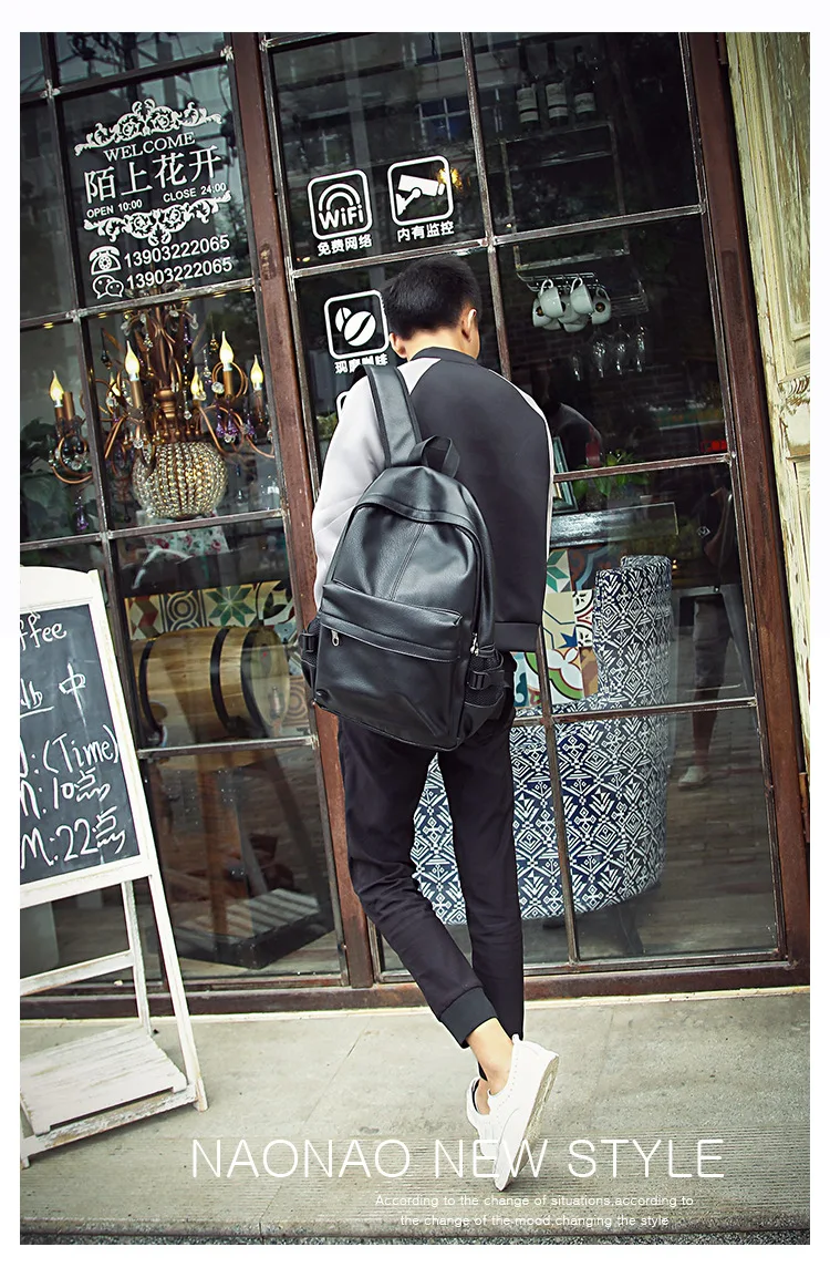 

New college style student bag hipster backpack casual street leather backpack