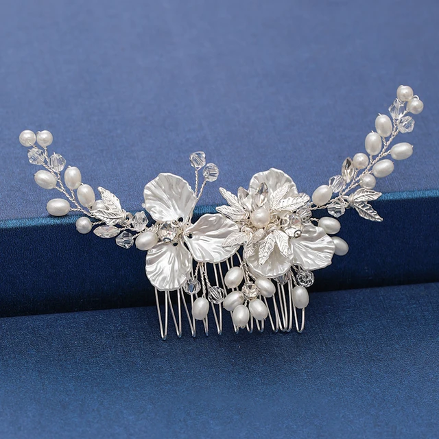 Silver Color Pearl Crystal Wedding Hair Combs Hair Accessories for Bridal Flower Headpiece Women Bride Hair ornaments Jewelry Silver
