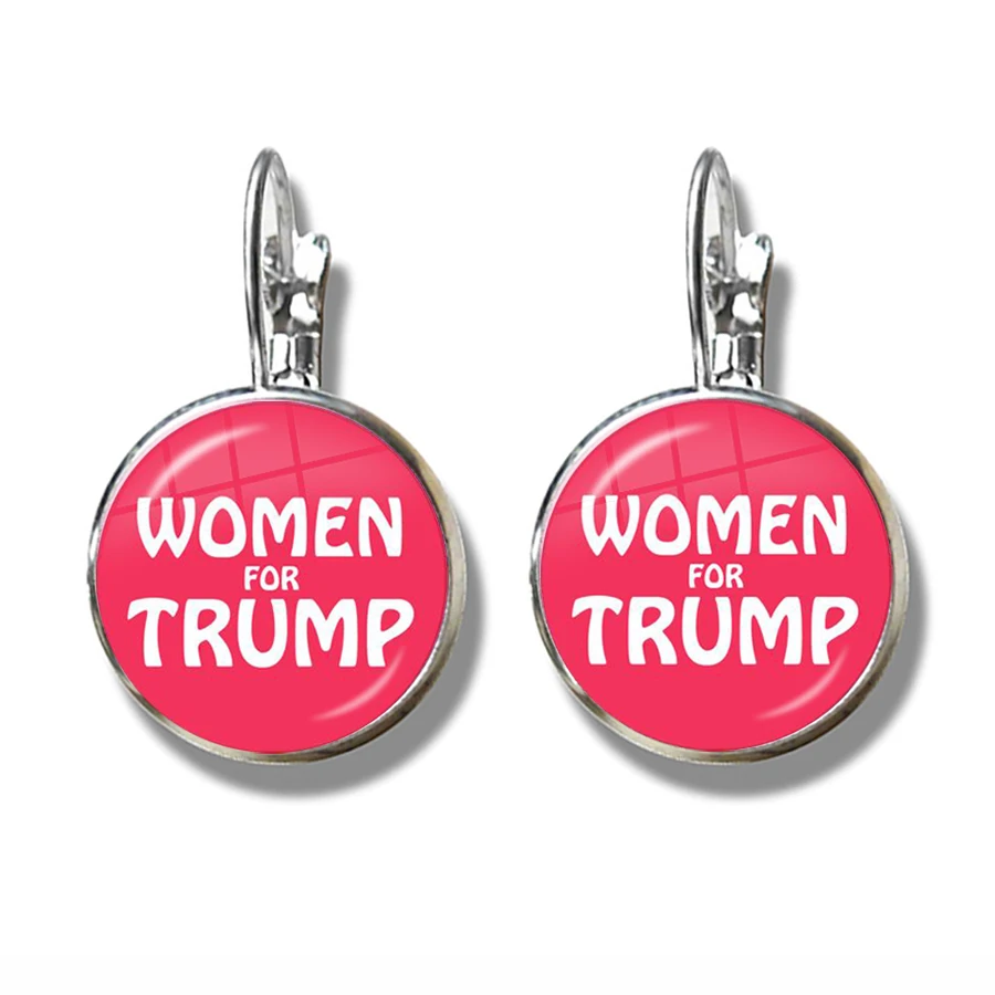 Women For Trump 2020 American USA Election Glass Cabochon Earrings 3D Print Silver Plated French Hook Girls | Украшения и