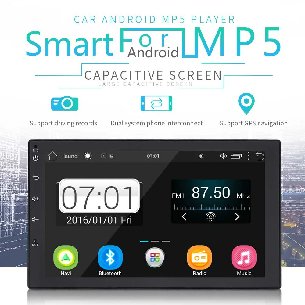 

7 Inch QUAD Core Android 2Din Bluetooth Car Radio Stereo MP5 Player Digital Touch Screen GPS Navigation Support Mirror Link