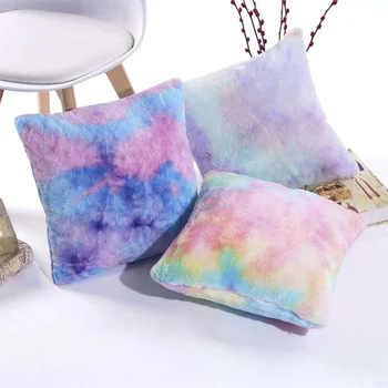 

Cushion Cover Gradient Faux Fur Short Plush Colorful Tie Dyed Pillowcase Throw Pillow for Sofa Car Chair Hotel Home Decor