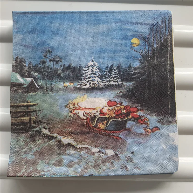 Рождественские бумажные салфетки декупаж Свадьба День Рождения Вечеринка синяя ткань Дерево Санта Клаус Олень Снежный человек эльф Декор Элегантные салфетки - Цвет: as picture