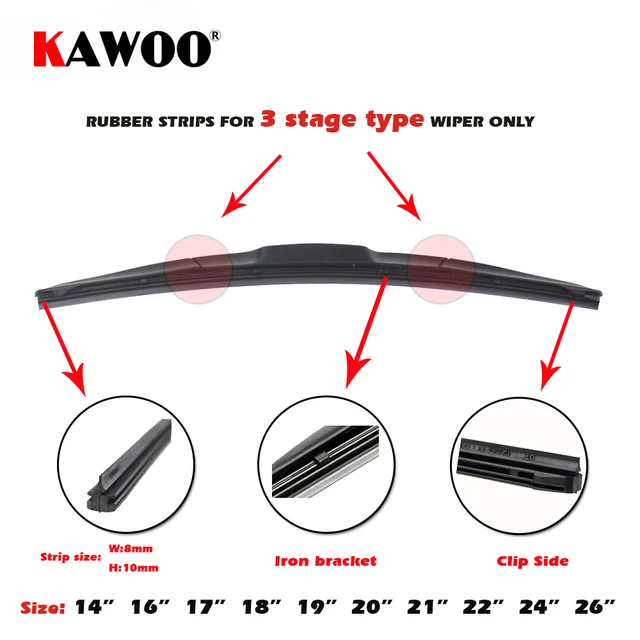 KAWOO Car Vehicle Insert Rubber strip Wiper Blade (Refill) 8mm Soft 14" 16" 17" 18" 19" 20" 21" 22" 24" 26" 28" 1pcs Accessories 3