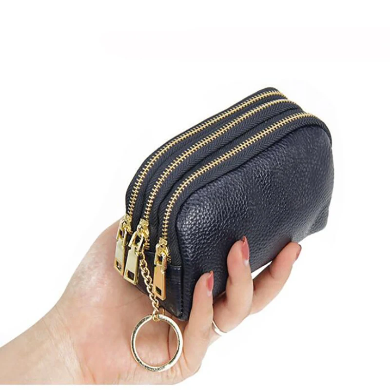 Genuine Leather Women Card Coin Key Holder Change Pouch Purse Mini Pocket Zipper Popular Small Money Bag Wallet High-capacity