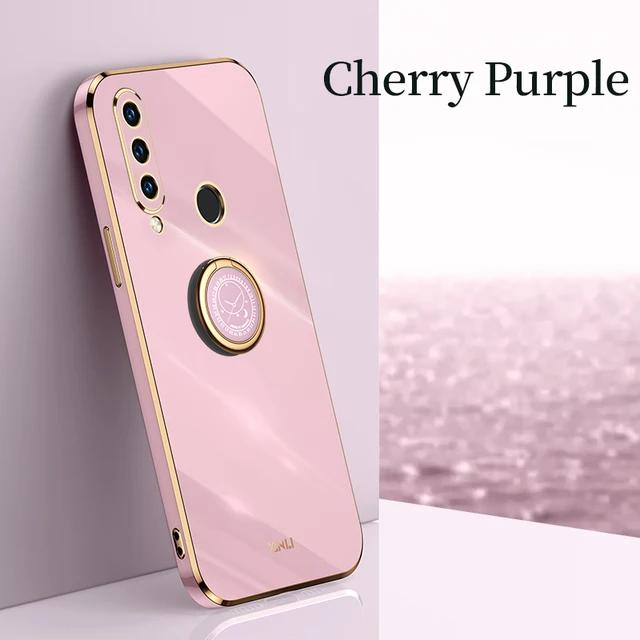 Square Plating Back Cover Case for Huawei P30 Lite Nova 4E Honor 20 S Russia Soft Silicone Mobile Phone Funda P 30 Honor20 20S Purple with Holder