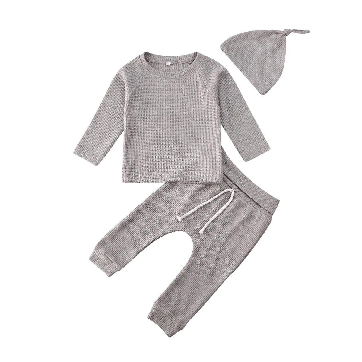 Одежда для сна для маленьких девочек от 0 до 24 месяцев, комплект одежды, топы с длинными рукавами, длинные штаны шляпа, наряды комплект из 3 предметов, 5 цветов - Цвет: Серый