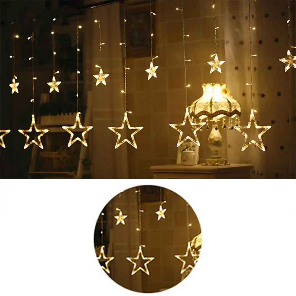 Светодиодный гирлянда с пентаграммой, звездный занавес, световая фея, свадьба, день рождения, Рождество, внутреннее декоративное освещение, 220 В, IP44 - Испускаемый цвет: Warm White
