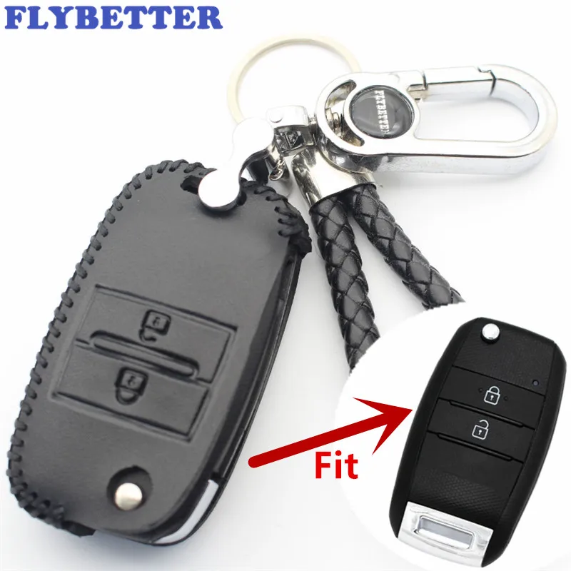 FLYBETTER из натуральной кожи 2 кнопки флип складывающийся чехол для ключей Крышка для Kia Carens/Cerato/Forte/Sorento/Ceed стайлинга автомобилей(B) L517