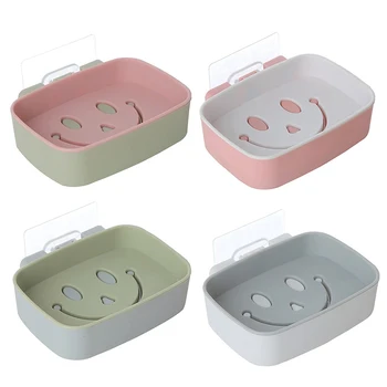 

Non-perforated Bathroom Shelf Double Soap Box Non-marking Stickers Suction Wall Type Drain Soap Box
