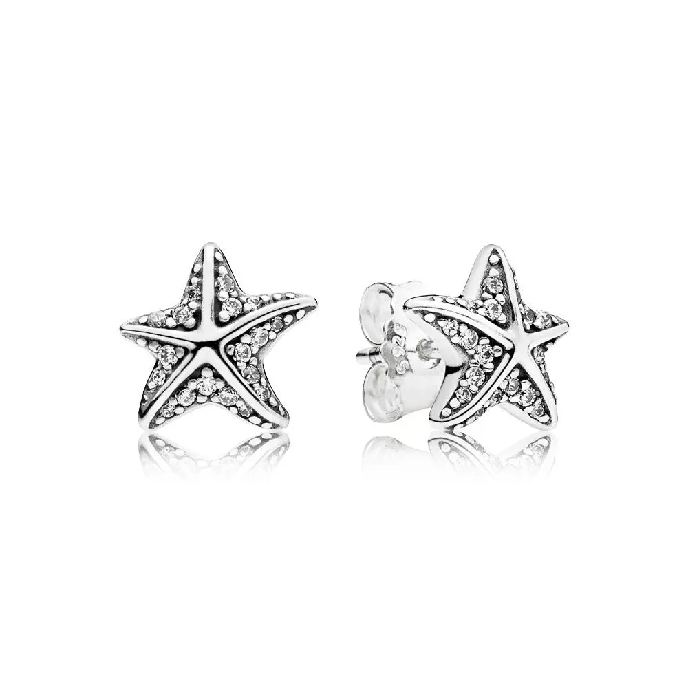 Tropical Starfish Stud Earrings, Clear CZ
