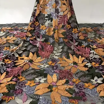 

New Arrival Sequins Lace Fabrics African Nigerian Tulle Mesh Lace Fabric for Wedding Velvet Lace Fabrics with Sequins ZHXA42002