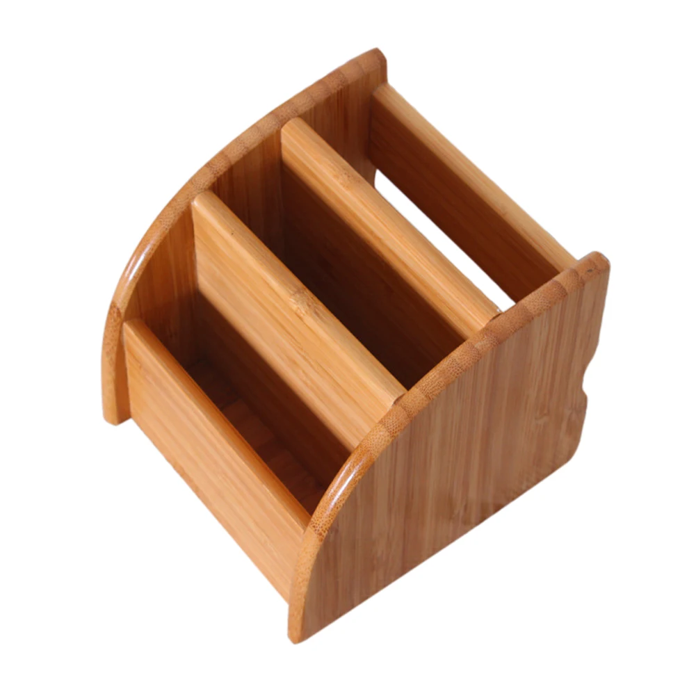 3 Grid Bamboo Remote Control Storage Box Stationery Headphone Cable Cell Phone School Office Desktop Decoration Organizer