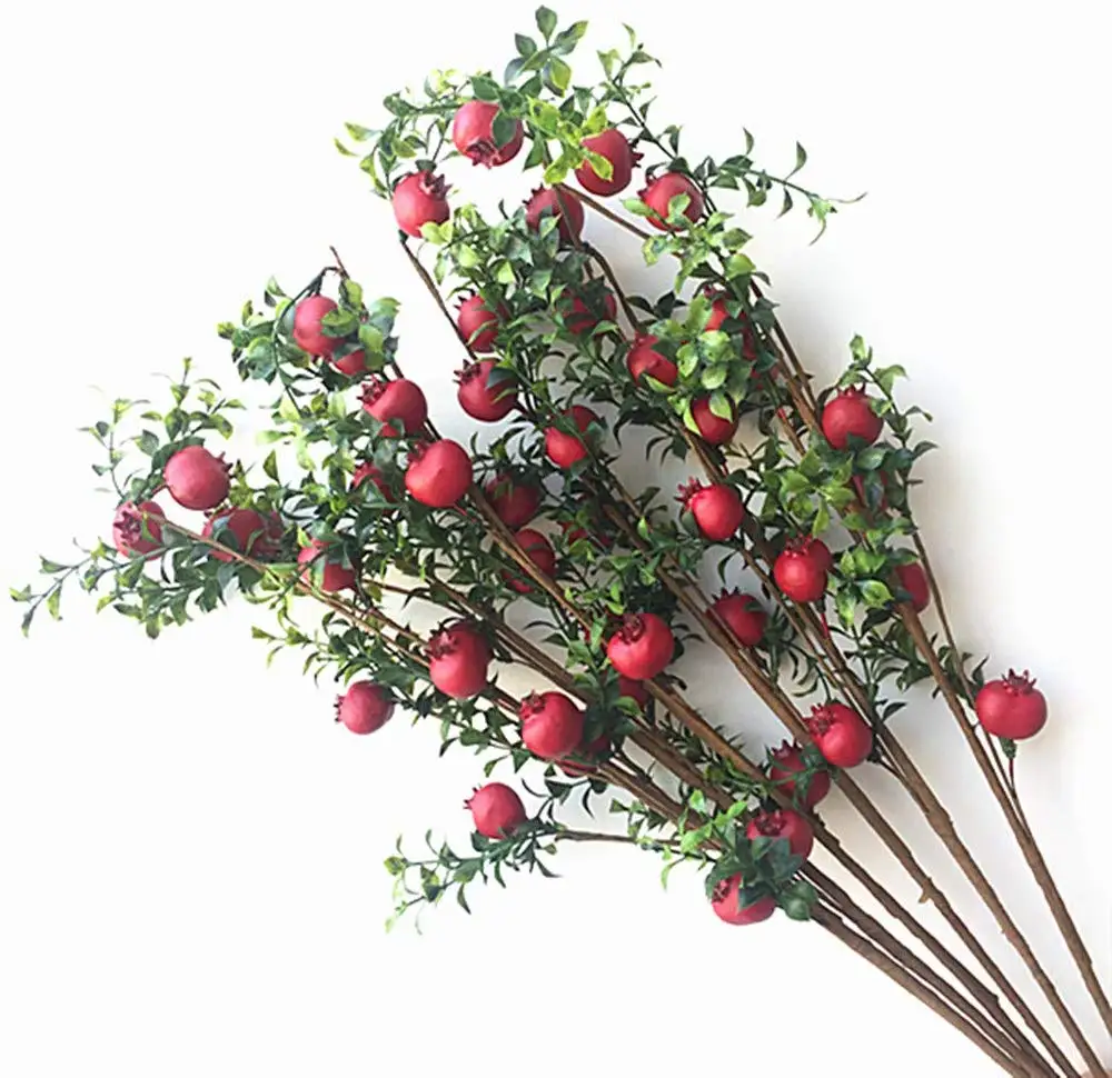 

100pcs Red Fake Foam Pomegranate Tree Stems Artificial pomegranate Branches 18 heads for Wedding Home Decoration