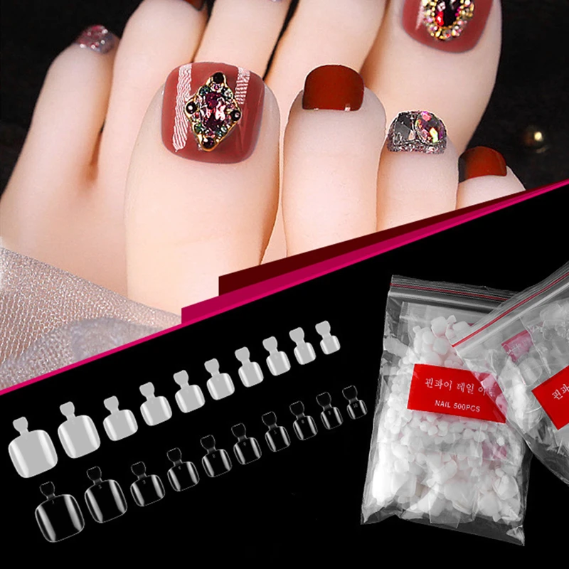 

500 pcs Artificial Toe False Nais Detachable Nails Tips Natural/White/Clear Foot Fake Nails Manicure Art Fake Toe Nails