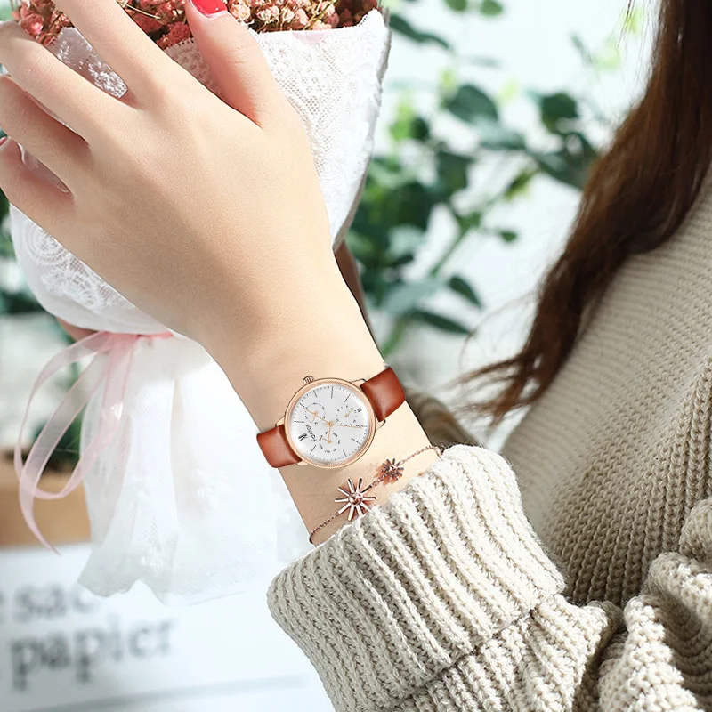 Fantor брендовые роскошные часы с хронографом для женщин Элегантные женские кожаные Наручные часы ЖЕНСКИЕ НАРЯДНЫЕ Часы relogio feminino