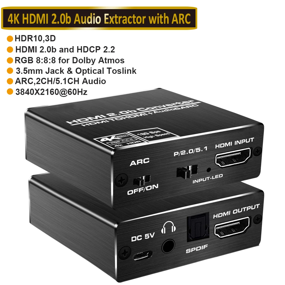 2020 Best ARC HDMI 2.0 Audio Extractor 4K 120Hz RGB8:8:8 HDR HDMI Splitter Audio Converter 4K HDMI to Optical TOSLINK SPDIF 7.1 