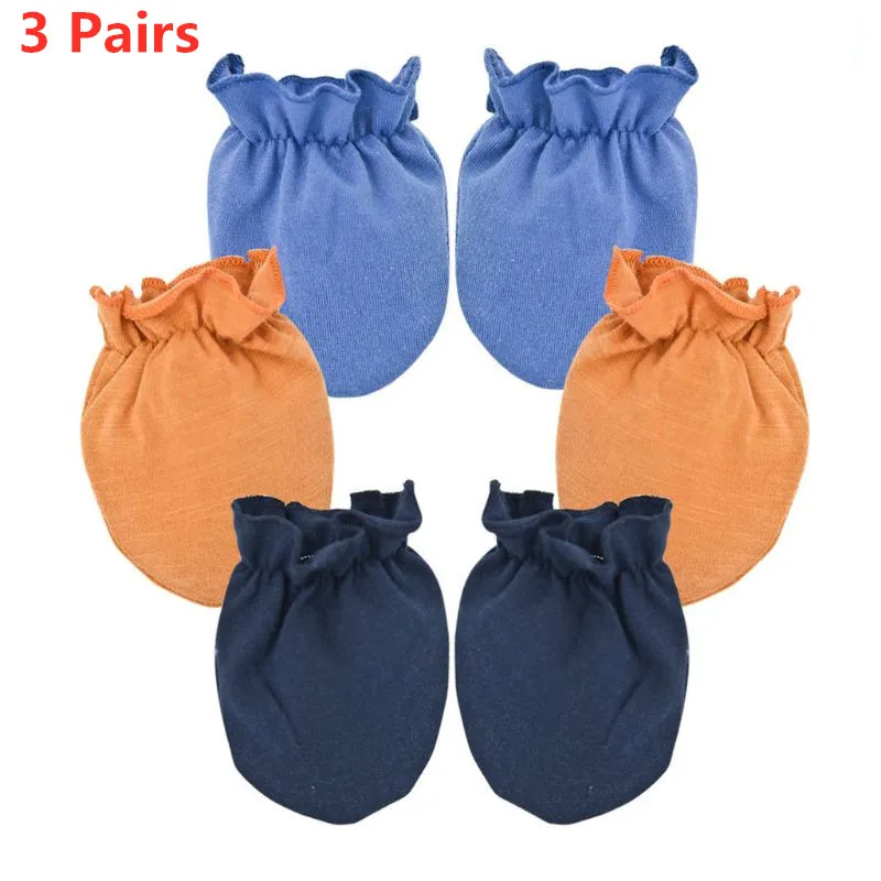 3 пар/уп. модные хлопковые детские перчатки с защитой от царапин, простые однотонные защитные перчатки для новорожденных