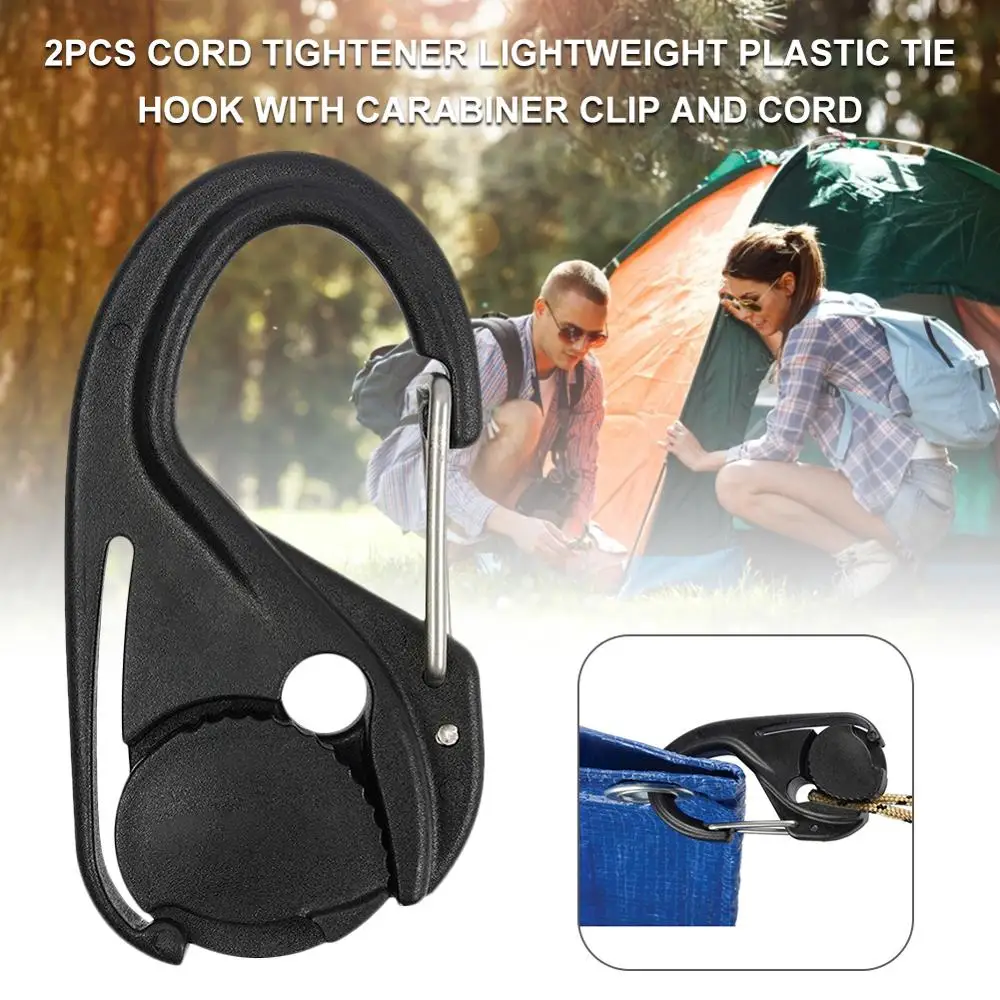 

2PCS Cord Tightener Lightweight High Strength Nylon Fiberglass Tie Hook with Carabiner Clip and 2.4m Rope Tent Accessories