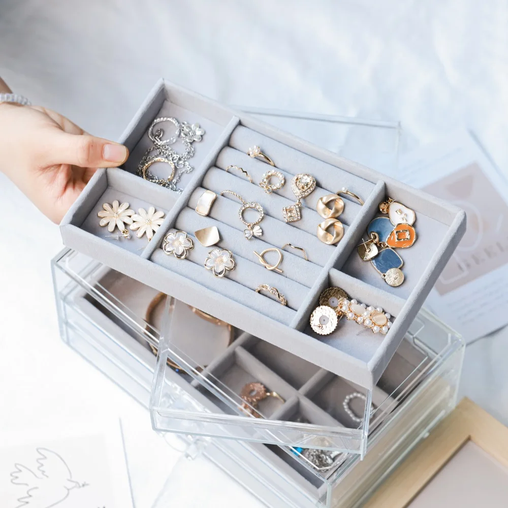 Multifunction Portable Velvet Jewelry Ring Display Organizer Box Tray