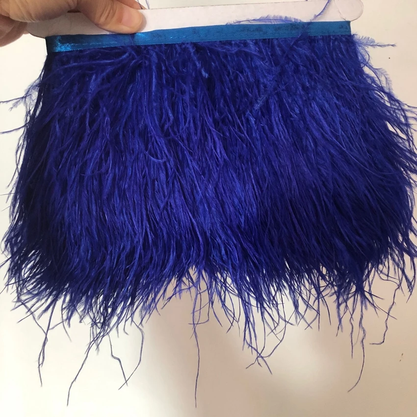 

Free Shipping 10 Meters Royal Blue Dyed Ostrich Feather Trims Fringes Ribbons 13-15CM Width Natural Real Feathers Lace Wedding