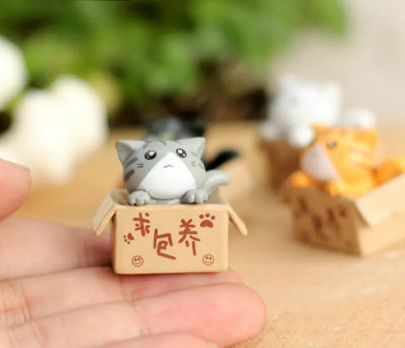 1 Piece Cartoon Poor Kitty DIY Figurine Box Car Figure Statue Ornament Garden Small Model Kitten Cat Miniatures Crafts