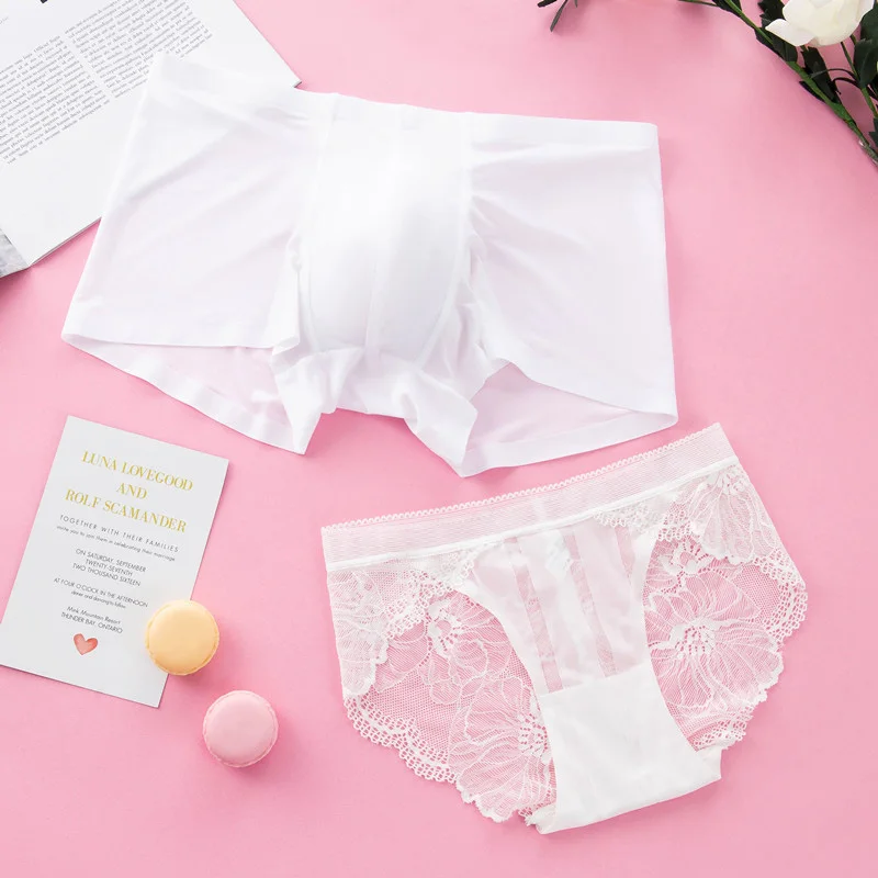 White DENNYLITER Ice Silk Underwear Men Boxers Homme Comfortable Underpants Soft Breathable Lace Sexy Panties Women Lovers Underwear - Цвет: White