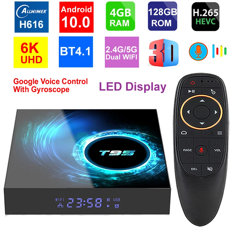 ТВ-приставка T95 6K с Android 10 0 4 Гб 128 ГБ четырехъядерный Allwinner H616 2 4G/5G двойной Wi-Fi H.265 HDR