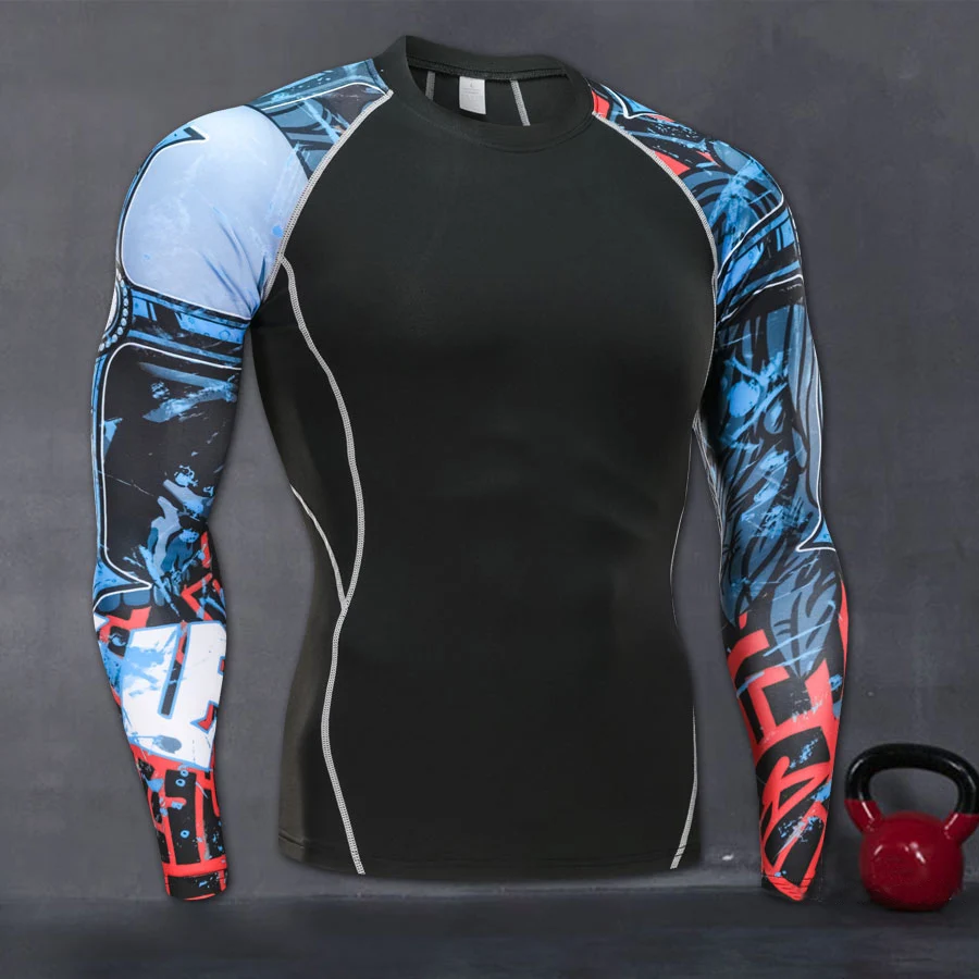 Новая мужская Рашгард для бега, Спортивная рубашка с длинным рукавом, Спортивная компрессионная футболка, рубашки для фитнеса - Цвет: 3