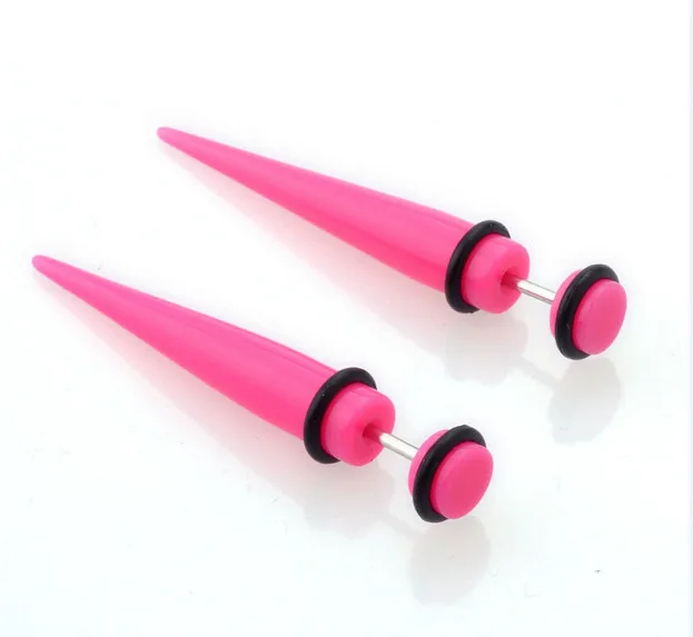 Pink2PCS Пирсинг кольцо УФ акрил Иллюзия уха поддельные обманщик Носилки Конус Спайк обманщик штекер туннельный расширитель серьги калибр, Ювелирное Украшение для тела - Окраска металла: Pink2PCS