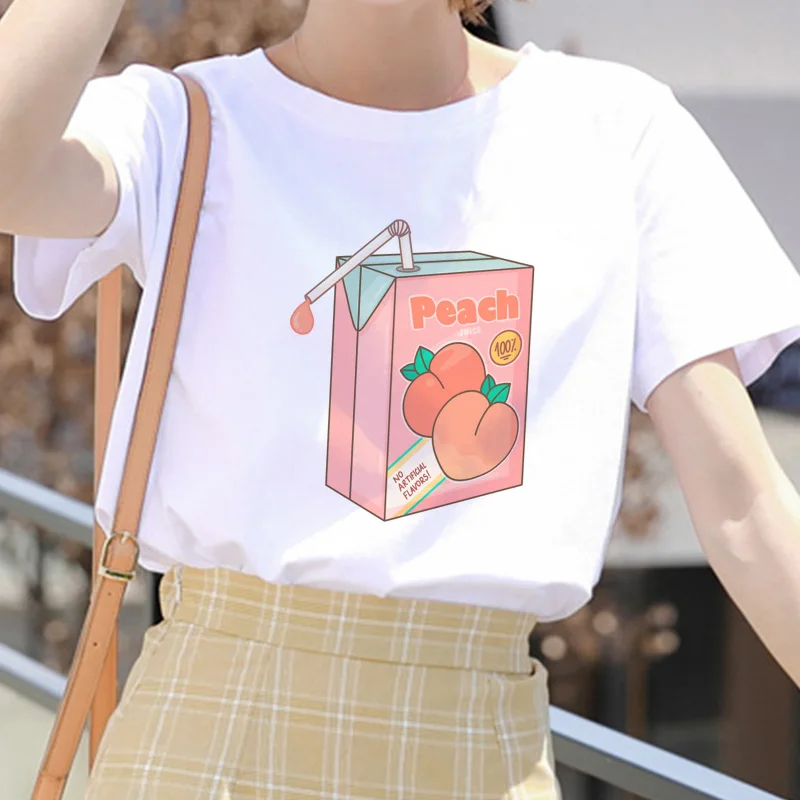 2681 Kawaii розовый летняя повседневная одежда tumblr Модные топы мультфильм Персиковый Сок Japanses Эстетическая гранж футболка Женская Harajuku Милая - Цвет: 2681