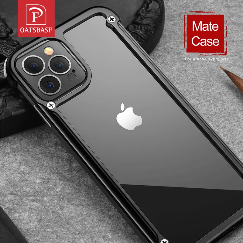 Phone Case For iPhone 12 and 12 pro luxury Metal Frame Shape With Airbag Shockproof original case Bumper Back Bover Cool Case