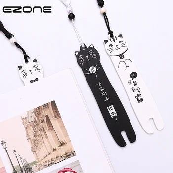 

EZONE 1PC Cartoon Cat Wooden Bookmark Cute Animals Bookmark With Tassel Japan Kawaii Creative Students Stationery Gift For Kids