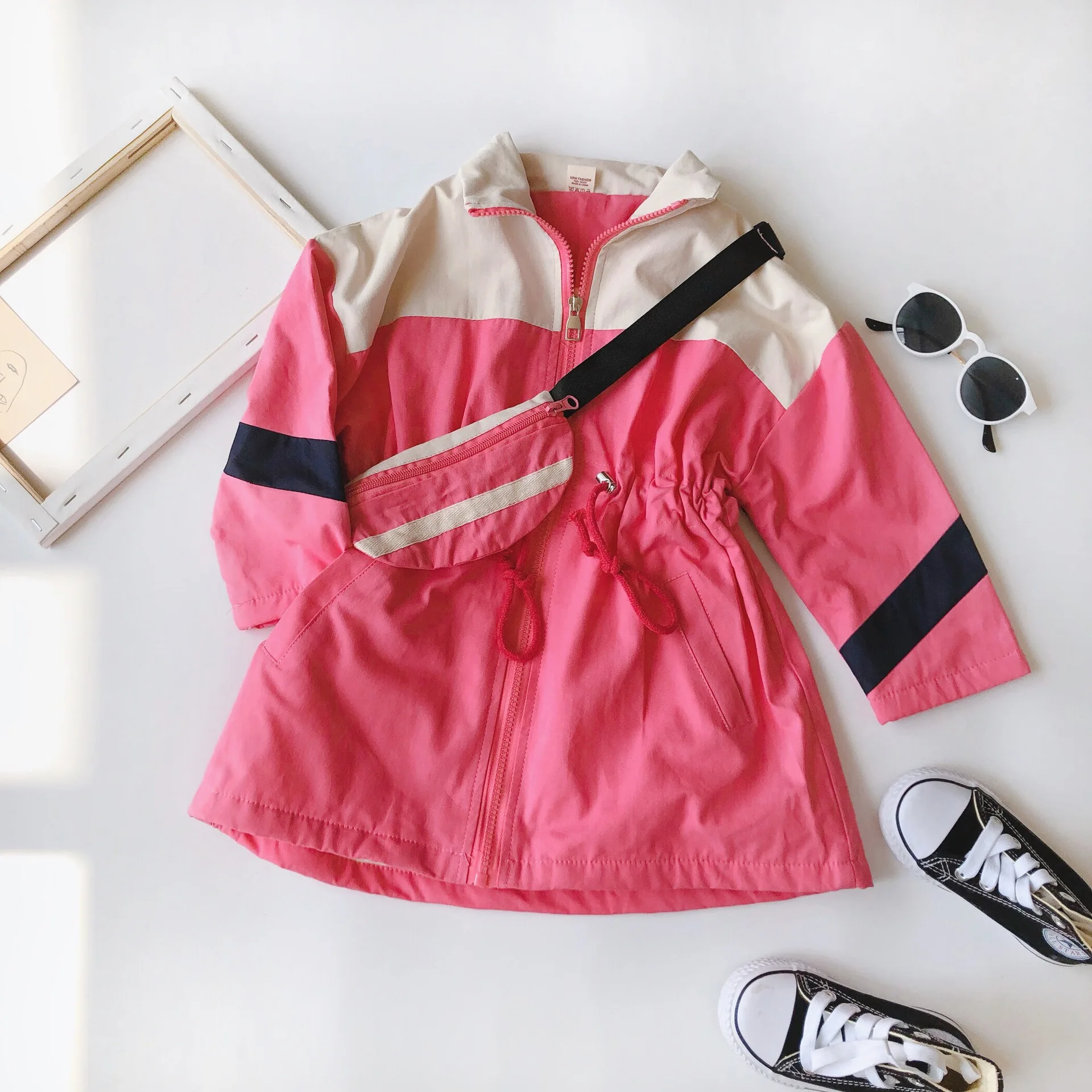 Winter New Arrival Korean style matching colors thickened fashion long windbreak coat with bag for sweet baby girls