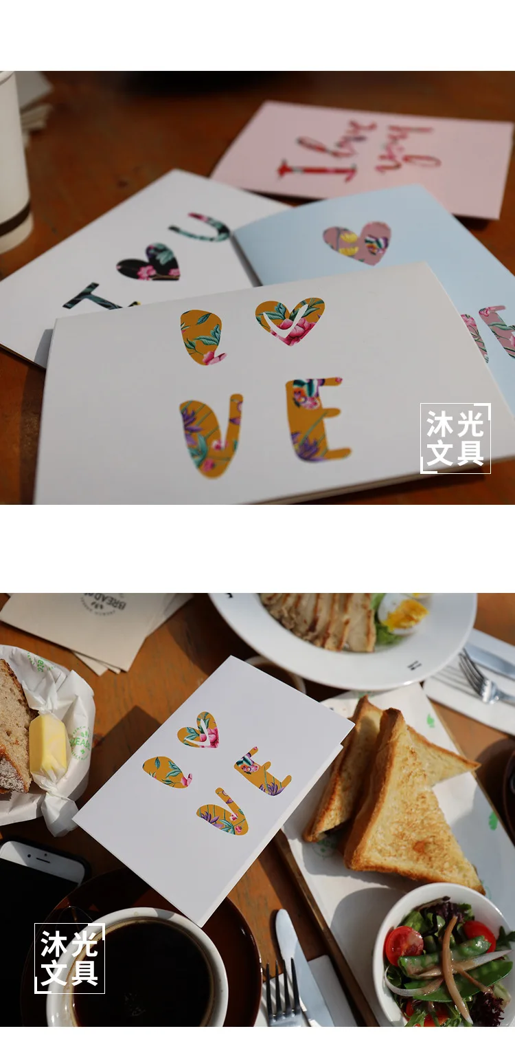 Mu guang Teachers Day Greeting Card Spring Flower can man Linen Finish Pattern Lettered Heart Solid Color Cards Heart Thank You