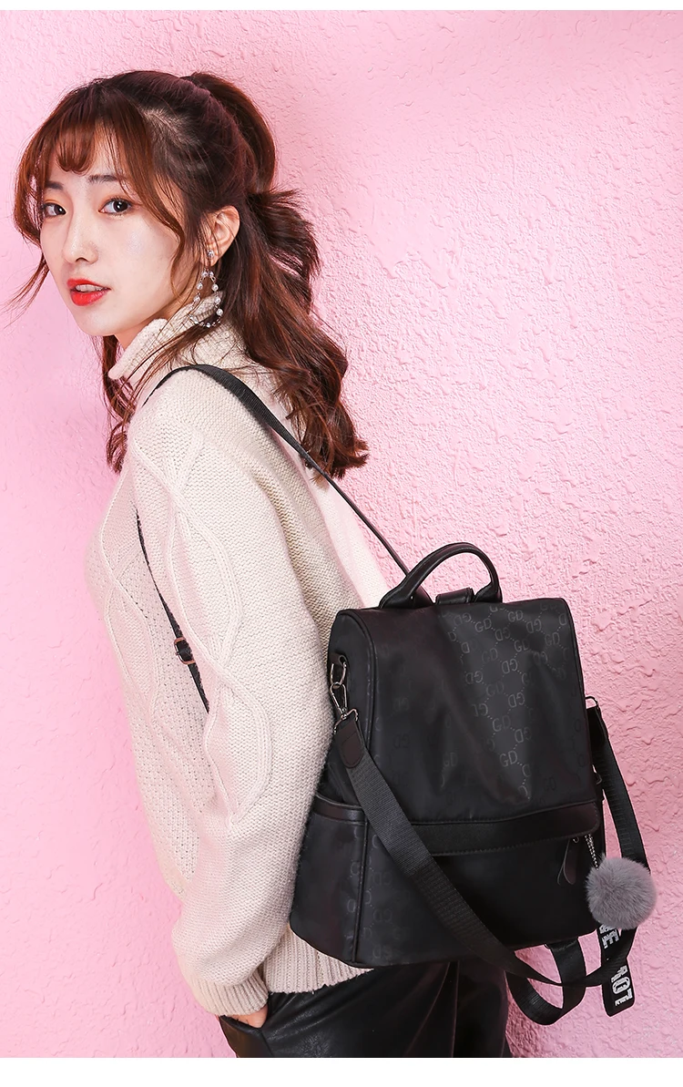 New Style Fashion European And American Minimalist Hot Printed Pattern Nylon Solid Color Women's Casual Anti-Theft Backpack